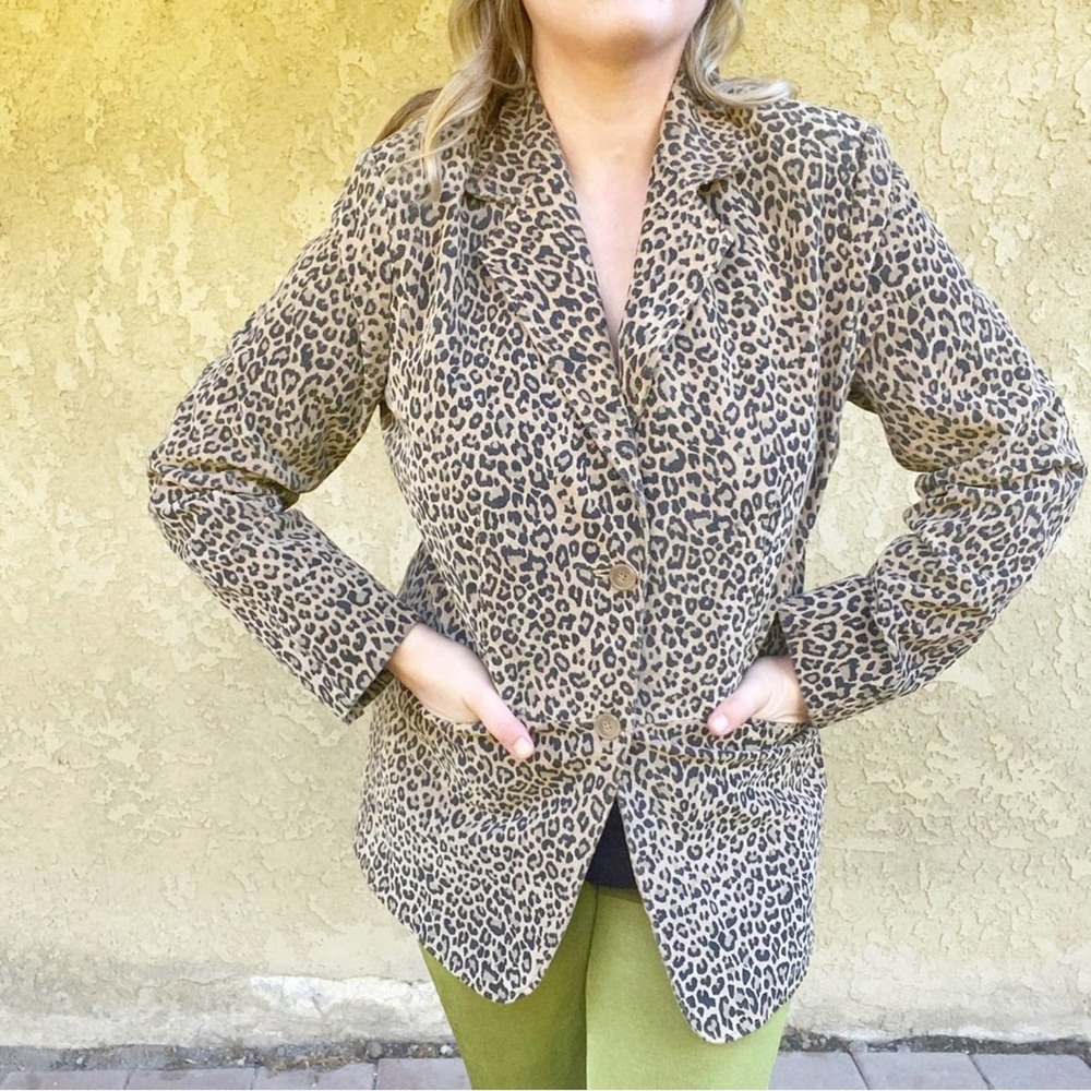 Pamela McCoy y2k leopard animal print leather blazer jacket Sz M